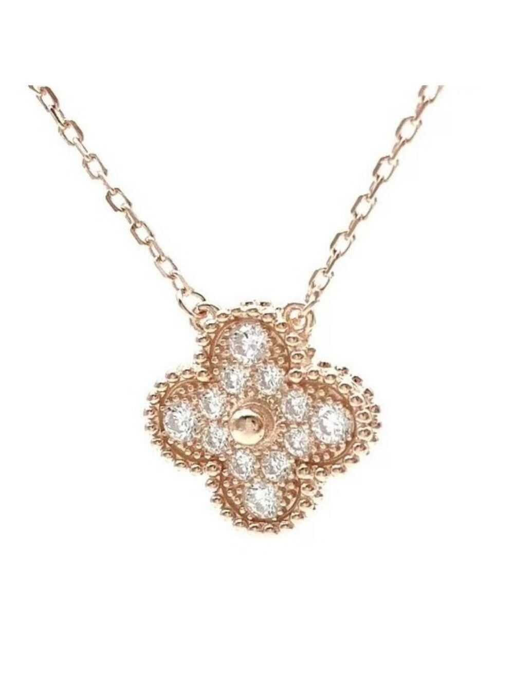 18K GP 925 Sterling Silver four leaf clover pave CZ 16”-18” adjustable necklace
